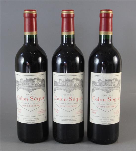 Three bottles of Chateau Calon-Segur, St. Estephe 1996.